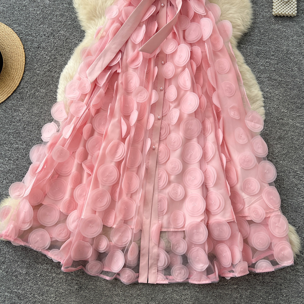 Elegant French Style Lace Dress for Women Summer Short Sleeve A-Line Skirt Tie Waist Sophisticated Lapel_ecoleips.com