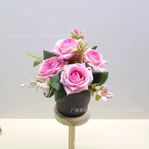 [Autumn British Rose Pink + Brown Striped Pot]
