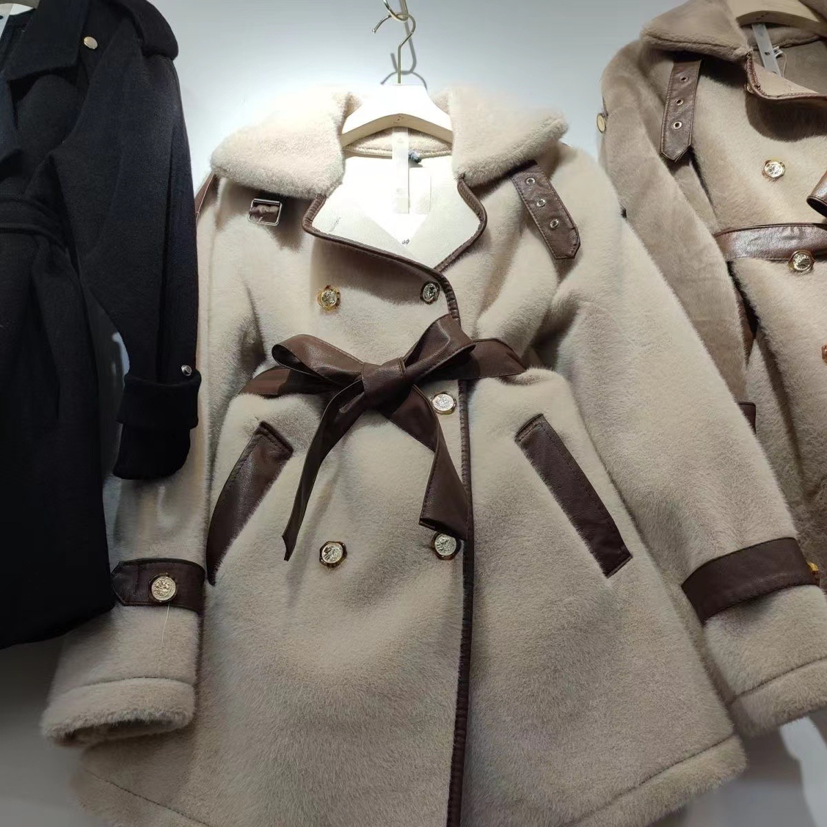 Îmbrăcăminte pentru femei Blană de nurcă haină de lungime medie pentru femei îmbrăcăminte exterioară blană de nurcă nouă toamnă și iarnă temperament stil curea pentru femei_voghion.com