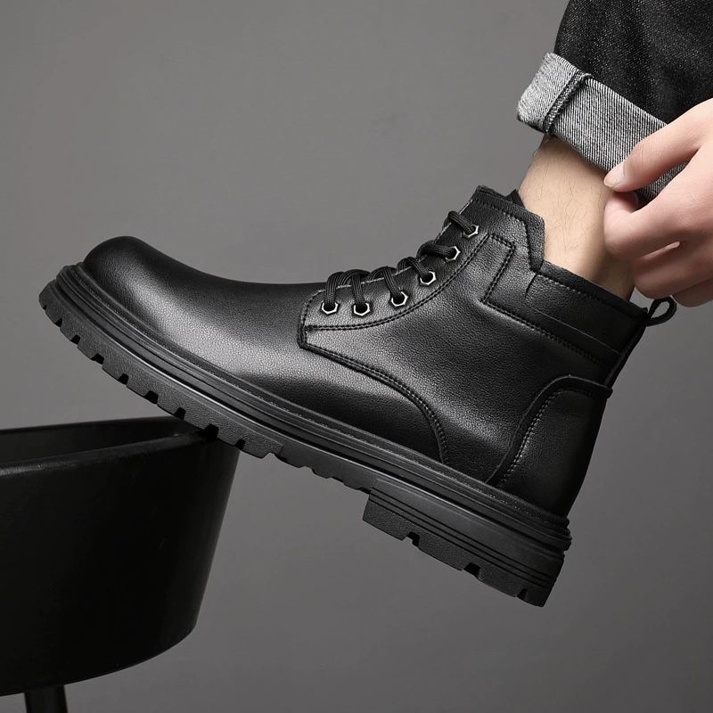 Martens, зимние кожаные, теплые, универсальные, нескользящие, модные, высокие сапоги, обувь