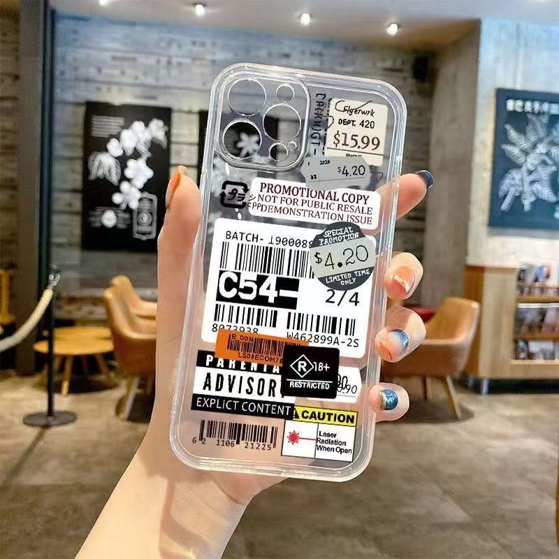 Etiquetas en inglés para iphone16promax funda para teléfono móvil transparente Apple 15 anti-caída 14pro Europa y América 13/12