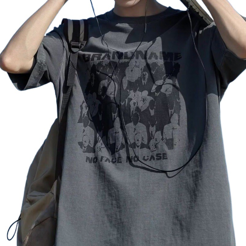 Camiseta de cuello redondo y manga corta, estilo coreano, moderna, informal, holgada, para hombre, verano 2025
