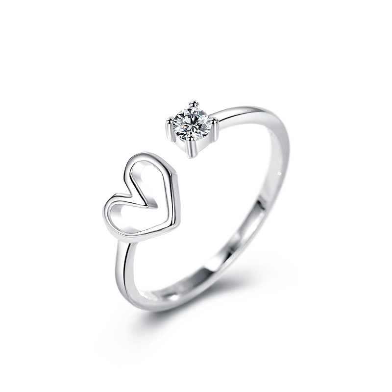 Anillo de dedo índice de boca abierta estilo japonés y coreano hueco en forma de corazón creativo plata esterlina S925 anillo geométrico en forma de corazón de niña