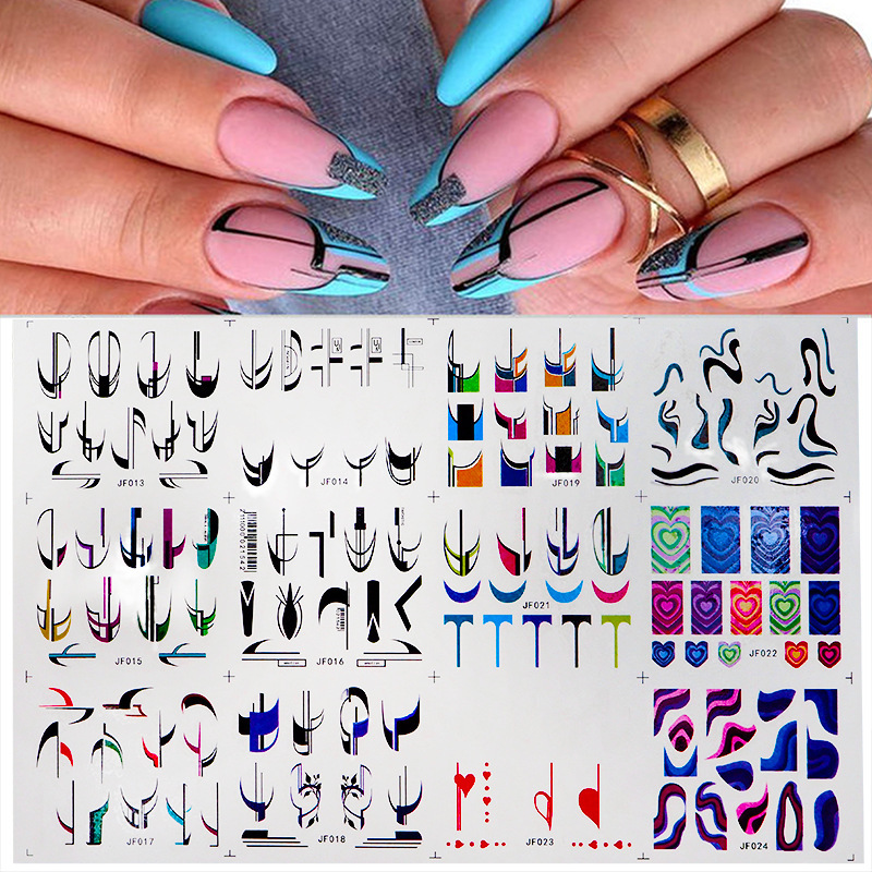 2022 New Nail Art Watermark Sticker Abstract Smiley Large French Sticker Russian DIY Nail Sticker Ribbon Line