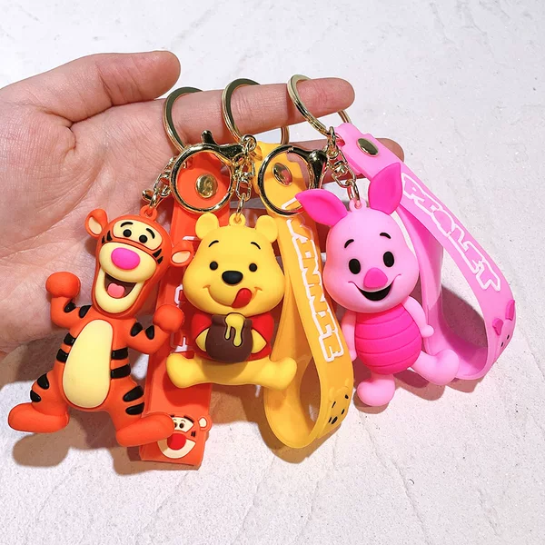 Winnie the Pooh Keychain, Cute Bag Pendant, Cartoon Couple Silicone Doll, Exquisite Car Keychain