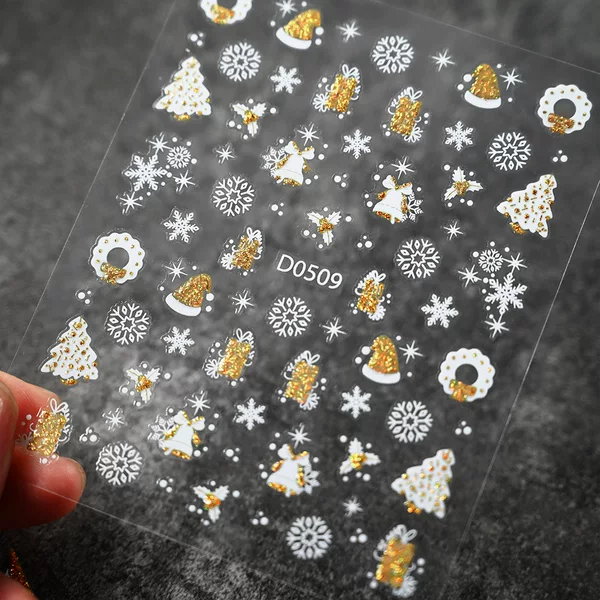 Christmas Snowflake Nail Art Stickers Gold and Silver Glitter Adhesive 3D Nail Stickers Christmas Light Luxury Exploding Nail Art Stickers