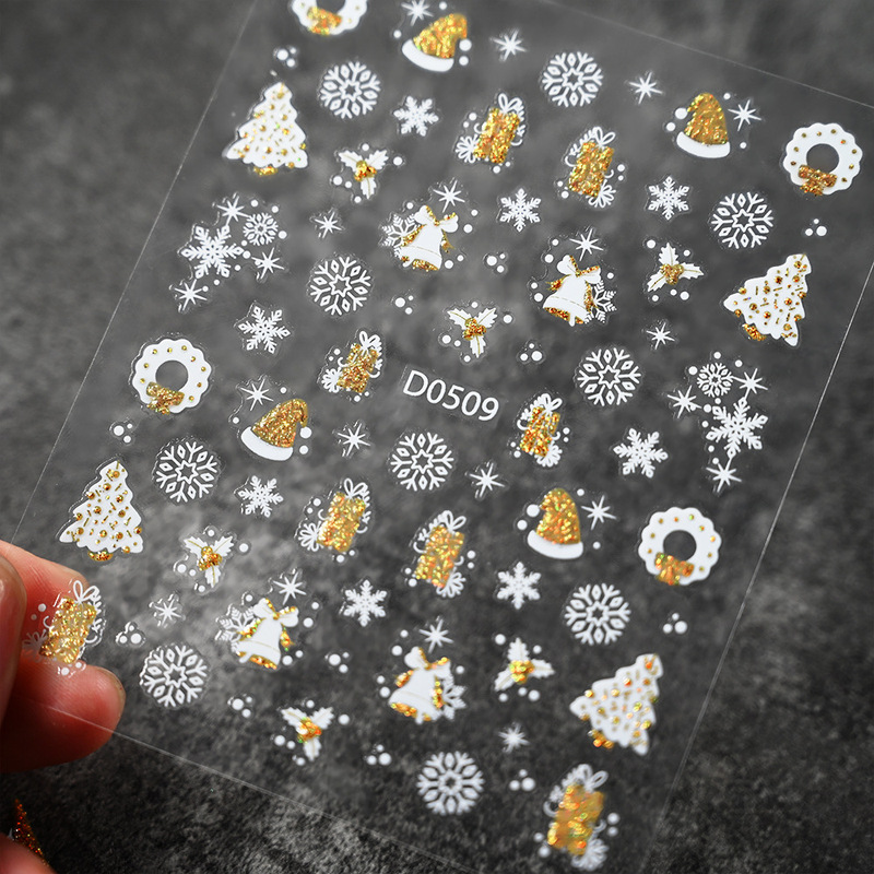 Christmas Snowflake Nail Art Stickers Gold and Silver Glitter Adhesive 3D Nail Stickers Christmas Light Luxury Exploding Nail Art Stickers