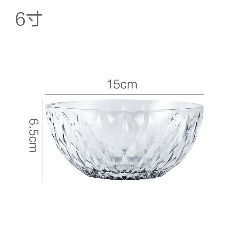 Tazón de vidrio para ensalada transparente resistente a altas temperaturas creativo japonés de alto valor de postre cubiertos grandes tazones de sopa dulce tazón