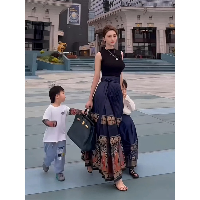 New Chinese Style National Style Women's Summer Improved Hanfu Women's Clothing Adult Daily Wear Horse-faced Skirt suit dress Summer
