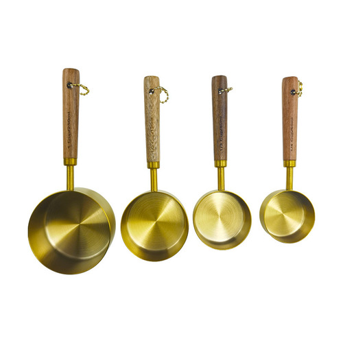 Stainless steel measuring cup and spoon set of 8, gold-plated measuring cups and spoons, passionwood handles, baking tool set