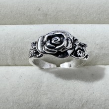 复古做旧玫瑰花朵仿泰银戒指男女个性简约冷淡风可调节指环食指戒