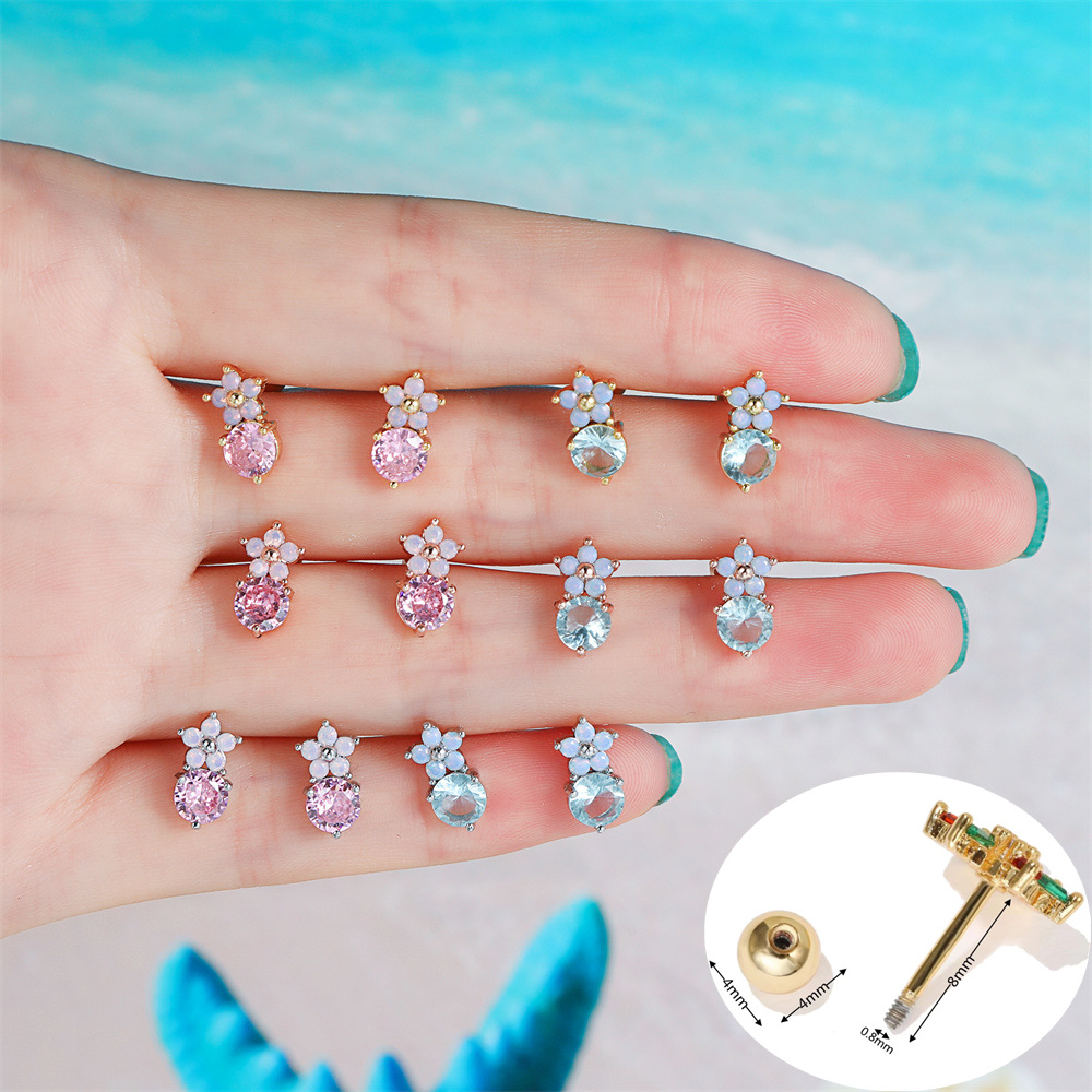 Sweet Pink Flower Ear Bone Studs Super Fairy Girly Small Earrings display picture 4