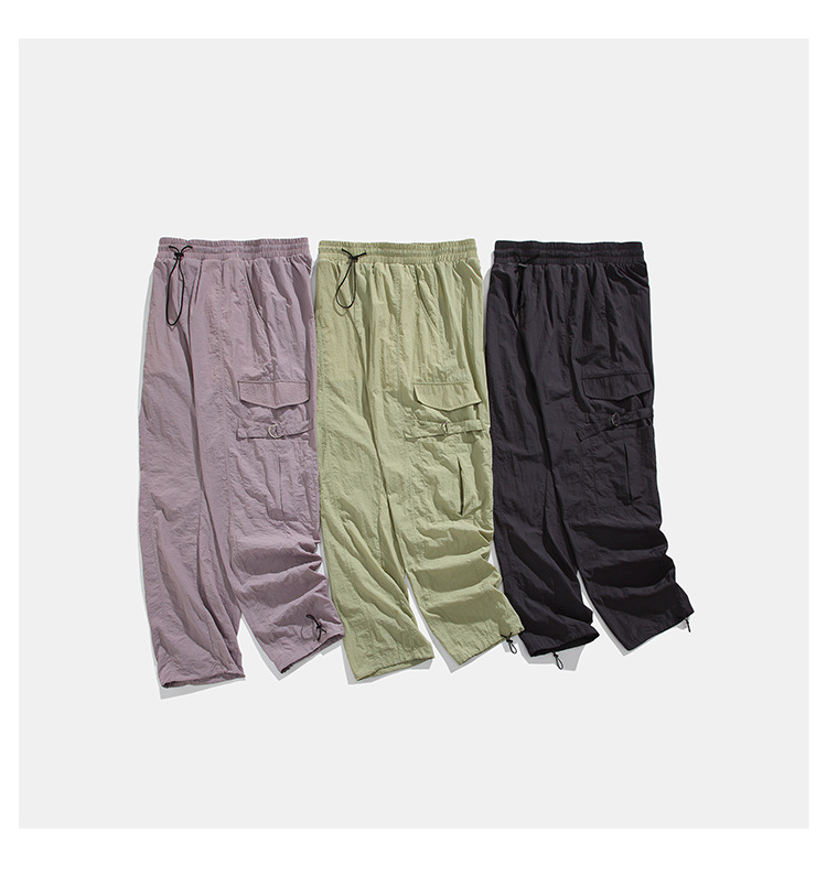 Men's Cargo Pants Lightweight Nylon Loose Straight Leg Trousers_voghion.com
