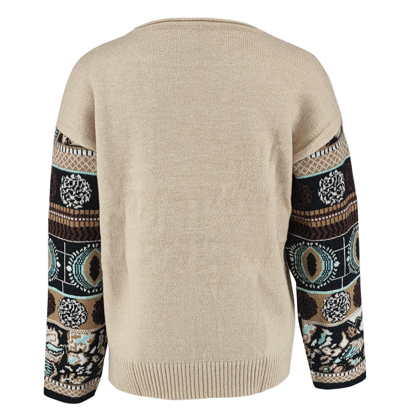 Women's Clothing Women's Autumn Knitted Loose Sweater Round Neck Color Block Long Sleeve Top For Formal & Casual For Women_ecoleips.com