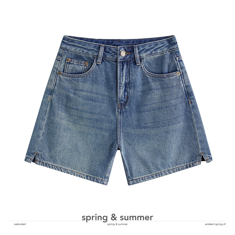 Nanyou Denim Shorts for Women, High-Waisted, 2024, Loose Fit, Slimming, Slit, Thin, Wide-Leg, Mid-Length Pants, Student Casual, Tencel