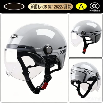 Motosiklet kaskı (dəbilqə) – Protection Safety Helmet - 3c-cool-gray-summer-style-transparent-short-mirror-reinforced-abs-helmet-body-eps-buffer-layer