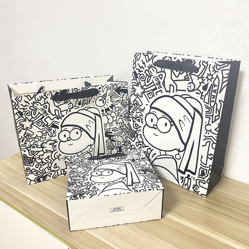 黑白涂鸦卡通动漫小袋子袋包装袋送礼手提袋伴手礼礼盒创意礼袋