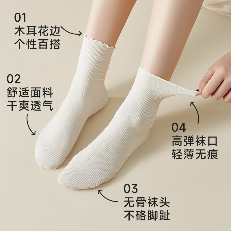 冰冰袜子女士夏季薄款中筒白色堆堆袜天鹅绒冰丝袜搭配洞洞鞋批发|undefined