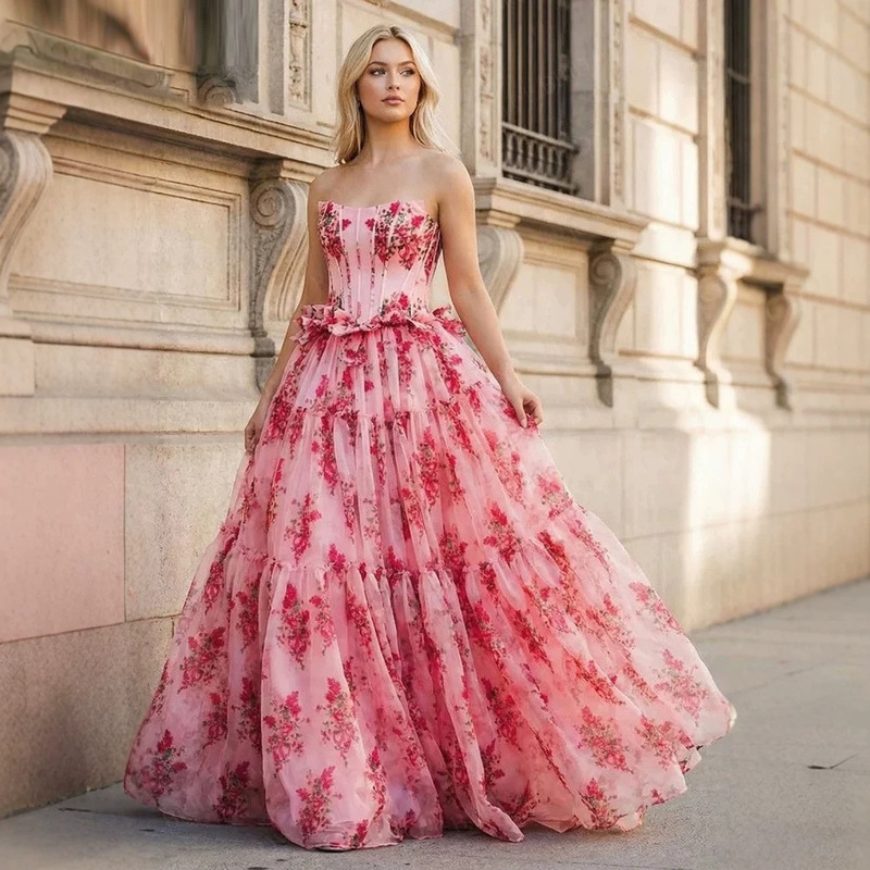 Cross-border foreign trade strapless long evening dress, sweet and elegant for birthdays, art exams, and coming-of-age ceremonies, with a fairy-like fluffy skirt Cross-border foreign trade strapless long evening dress, sweet and elegant for birthdays, art exams, and coming-of-age ceremonies, with a fairy-like fluffy skirt