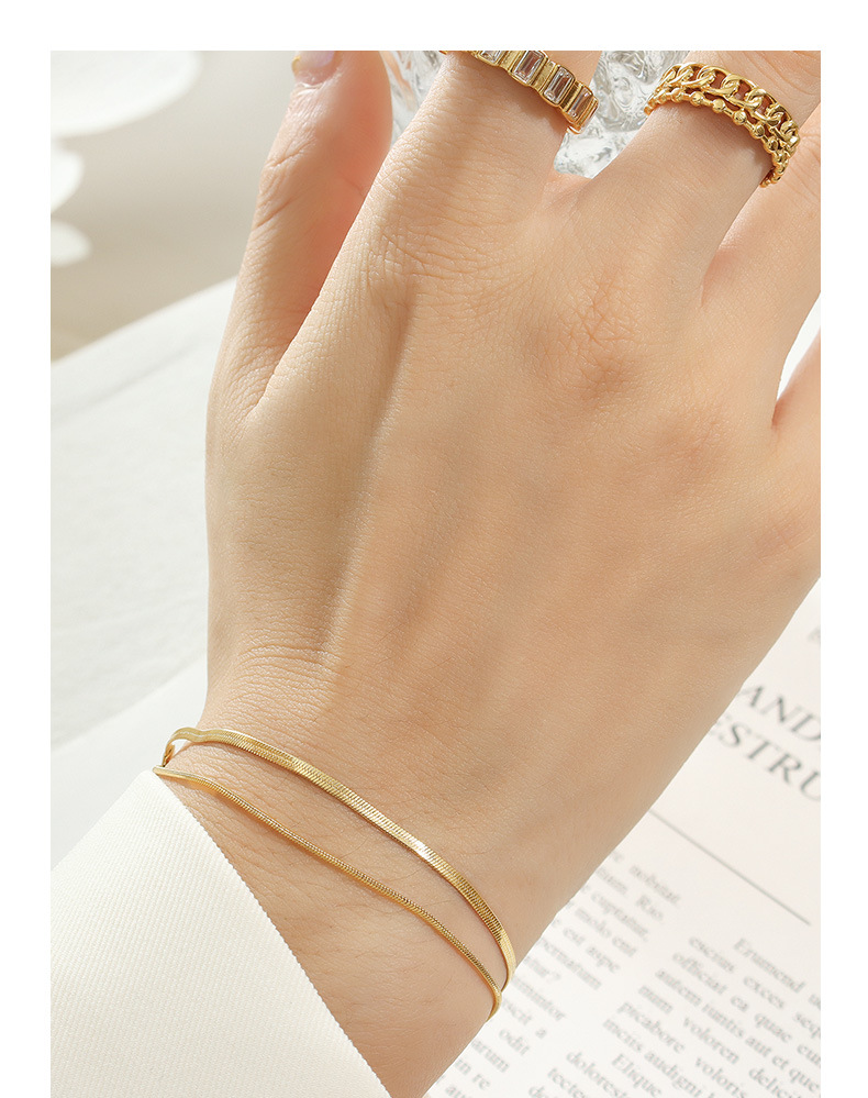 304 Stainless Steel Pendant Material Bracelets Classification 304 Stainless Steel Chain Material 18K Gold Plating Color snake chain Chain Type PVD Coated Real Gold Plated 18K Gold Geometric 304 Stainless Steel Simple Style Waterproof Non Tarnish 304 Stainless Steel Bracelets