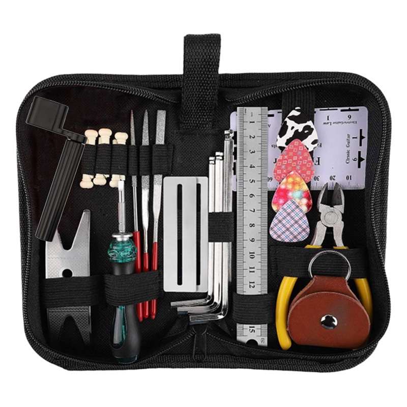 Juego de herramientas para guitarra, herramientas de reparación y cuidado de guitarra, juego de cuidado de instrumentos musicales, juego de 26 piezas