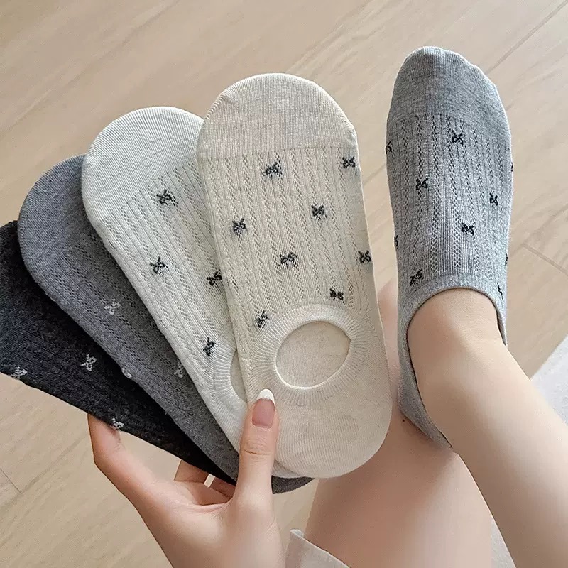 Summer New Boat Socks Mesh Bow Invisible Socks Cut Out Breathable Korean Socks Versatile College Style Socks