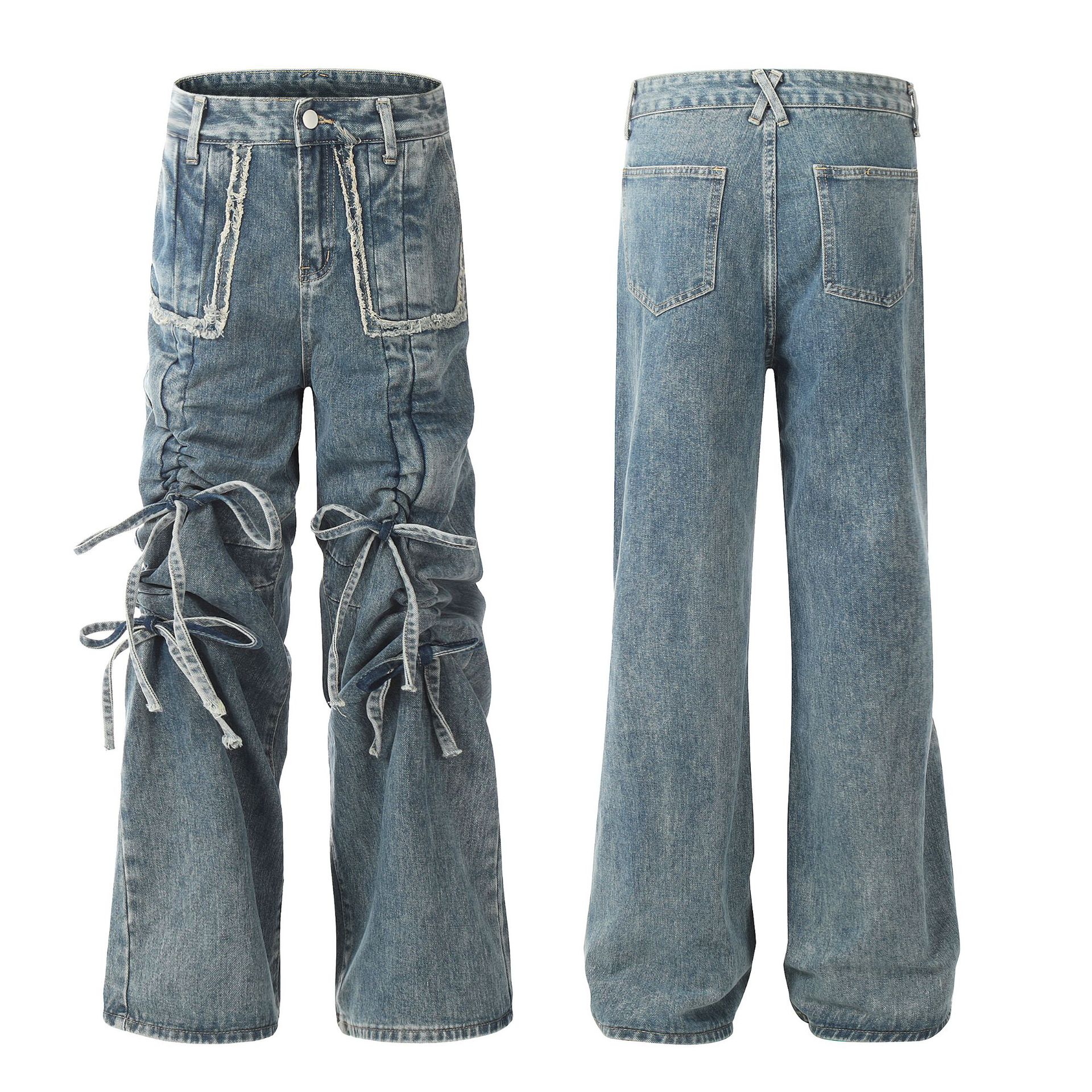 Vêtements pour hommes EONMODISH | Nouveau produit d'automne 2024 Pantalon de cow-boy délavé à l'eau à la mode American High Street_voghion.com