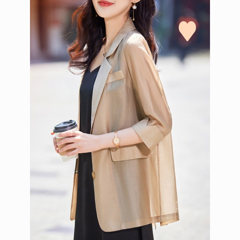 Women's Thin Blazer Jacket 2025 Autumn New Casual Fashion Outerwear Cardigan Small Suit