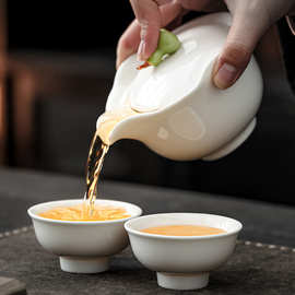 羊脂玉白瓷宝瓶手抓壶壶防烫功夫泡茶具二才盖碗大号家用陶瓷