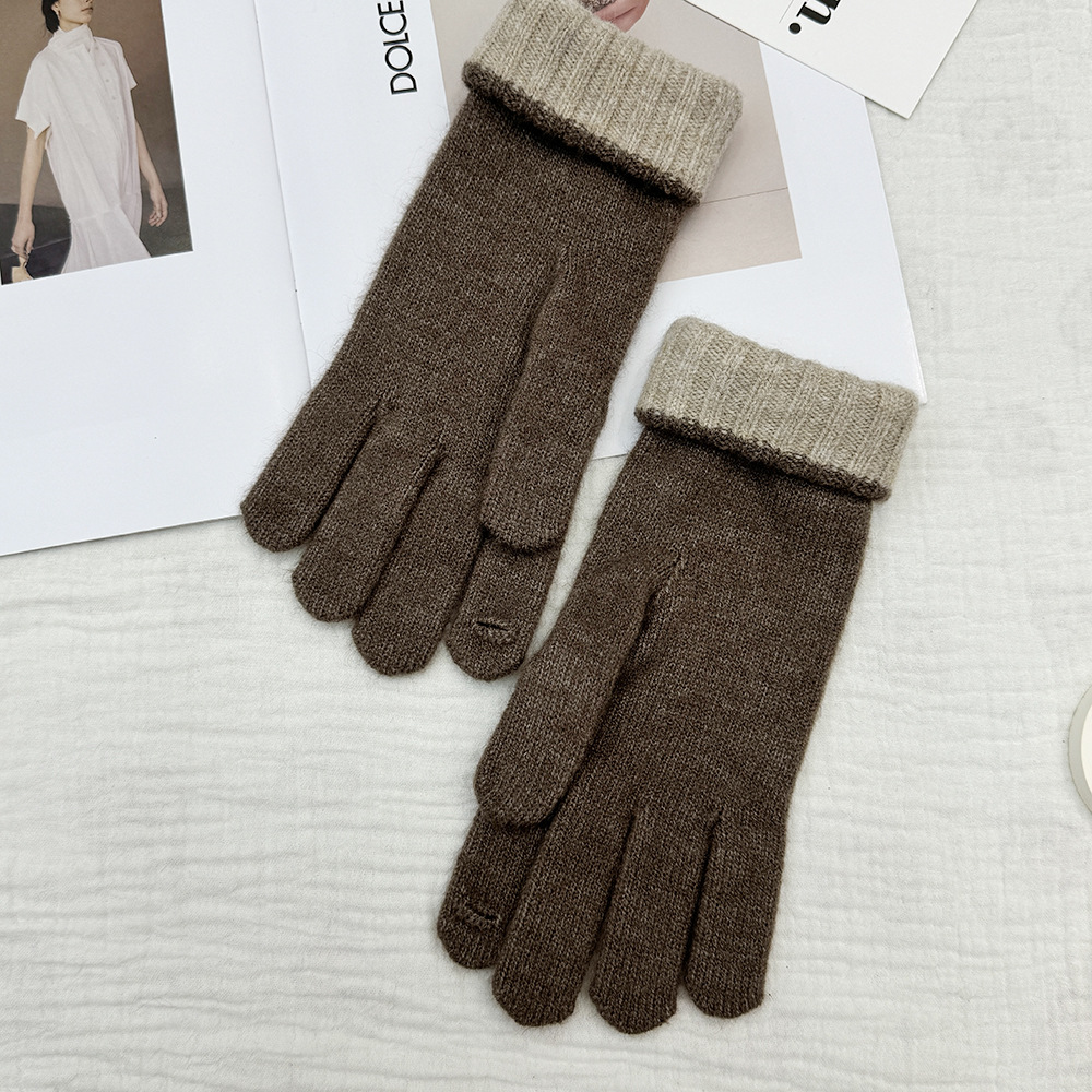 Otoño y invierno de color sólido nuevo guante de punto de moda con pantalla táctil al aire libre a prueba de viento y calor a prueba de frío de cinco dedos guantes largos