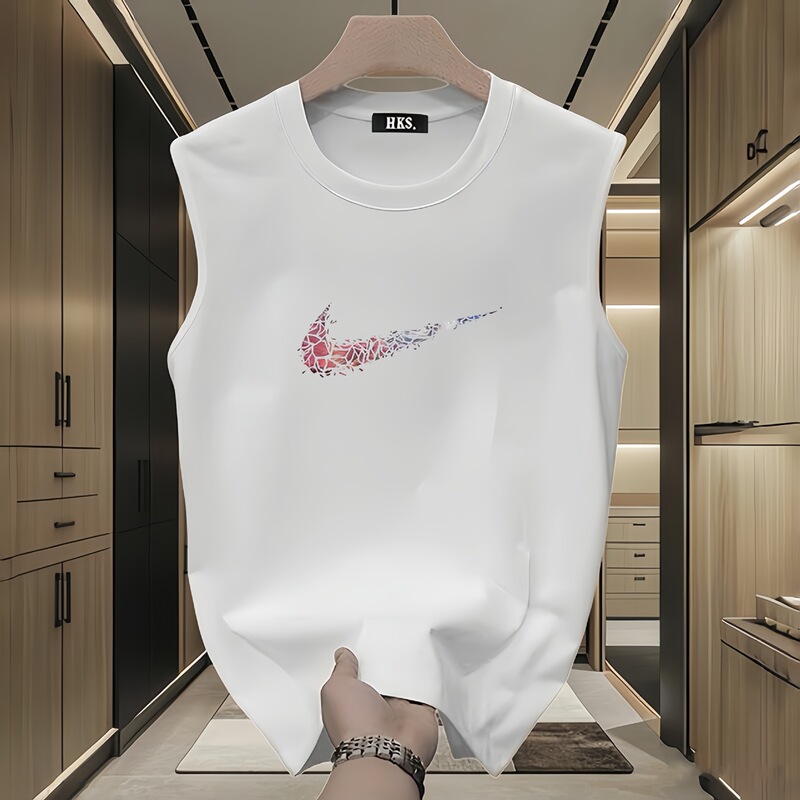 Summer Fitness Sports Waistcoat Fashionable Sleeveless T-shirt Loose Breathable Hurdle Vest Fashionable Wide Shoulder Men's Vest