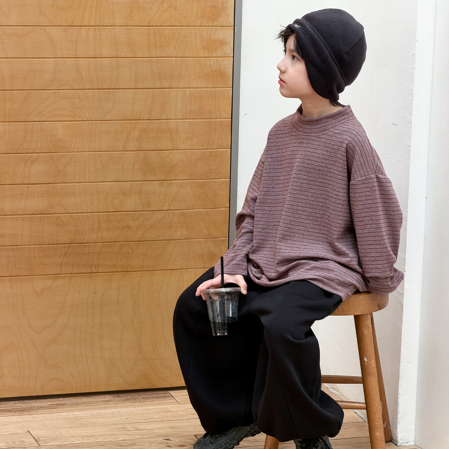 McCarthy ropa infantil para niños a rayas camiseta de base de invierno 2025 nuevo estilo coreano de camiseta caliente para niños molido en el interior