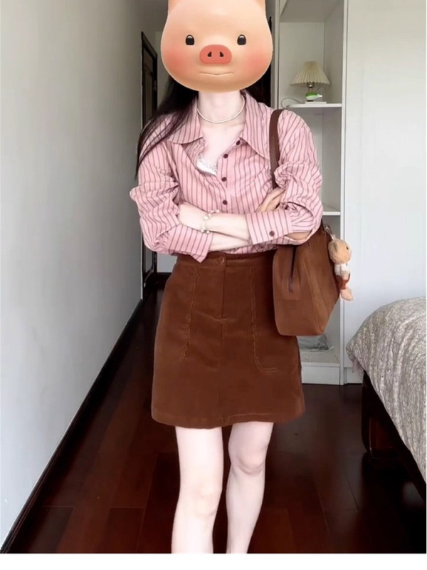 法式粉色条纹衬衫套装裙子女早秋季2025新款小个子气质一整套短裙|undefined
