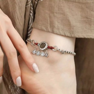 New Chinoiserie Peace and Joy Red Rope Braided Tassel Anklet Niche Design Sense of Design Retro Multi-Wear Bracelet and Foot Accessories