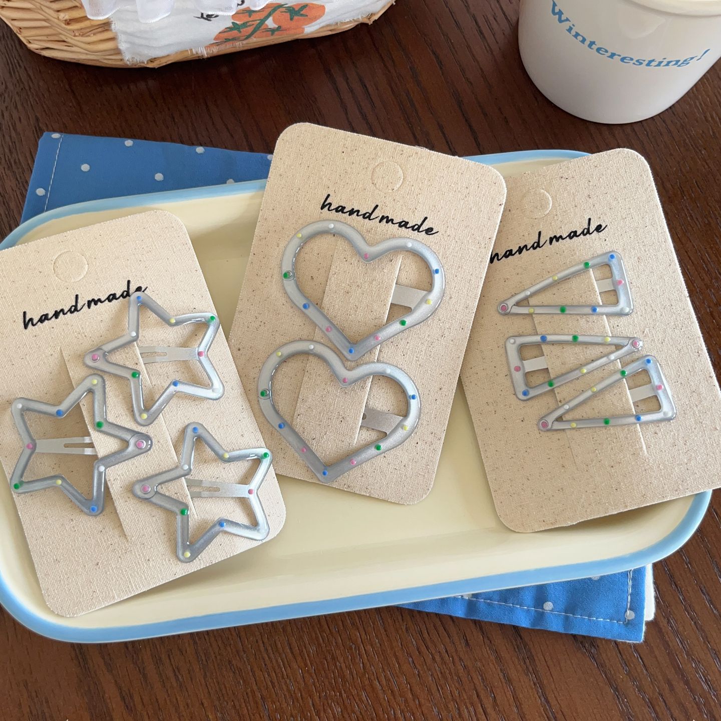 Korean-style Silver Color Polka Dot Enamel Hair Clip Bb Clip Cute Star...