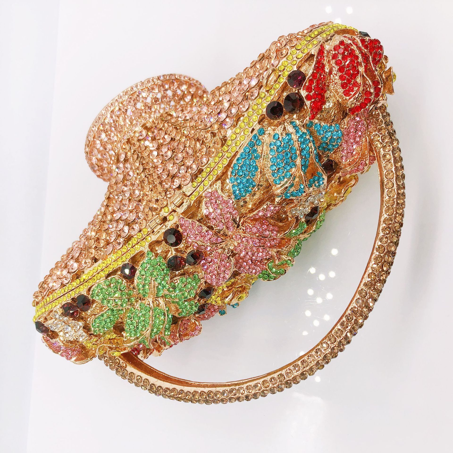 Túi clutch nữ đính kim cương giả hình giỏ hoa, xách tay dự tiệc, đeo chéo một bên vai — 1 # màu hồng, 2 # vàng trắng, 3 # màu bạc, 4 # Champagne chi tiết 20