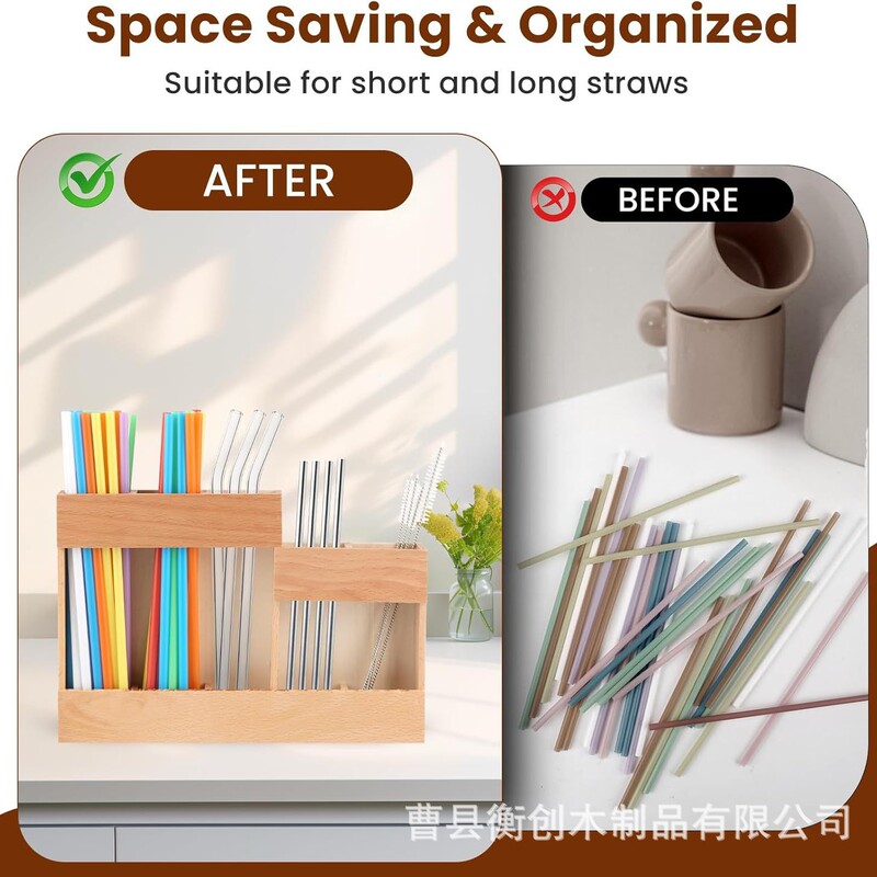 Wooden Straw Storage Kitchen Counter Double-Sided Adhesive Organizer Rack Multi-Grid Wall-Mounted Storage Rack Wooden Straw Storage Kitchen Counter Double-Sided Adhesive Organizer Rack Multi-Grid Wall-Mounted Storage Rack
