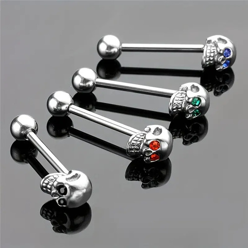 Amazon cross-border exclusive supply of 5-color diamond-encrusted skull tongue nails, stainless steel tongue nails, piercing jewelry manufacturers wholesale
