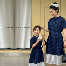 日系学院风格子母女装连衣裙撞色洋气衬衫母子装高定度假风家庭装