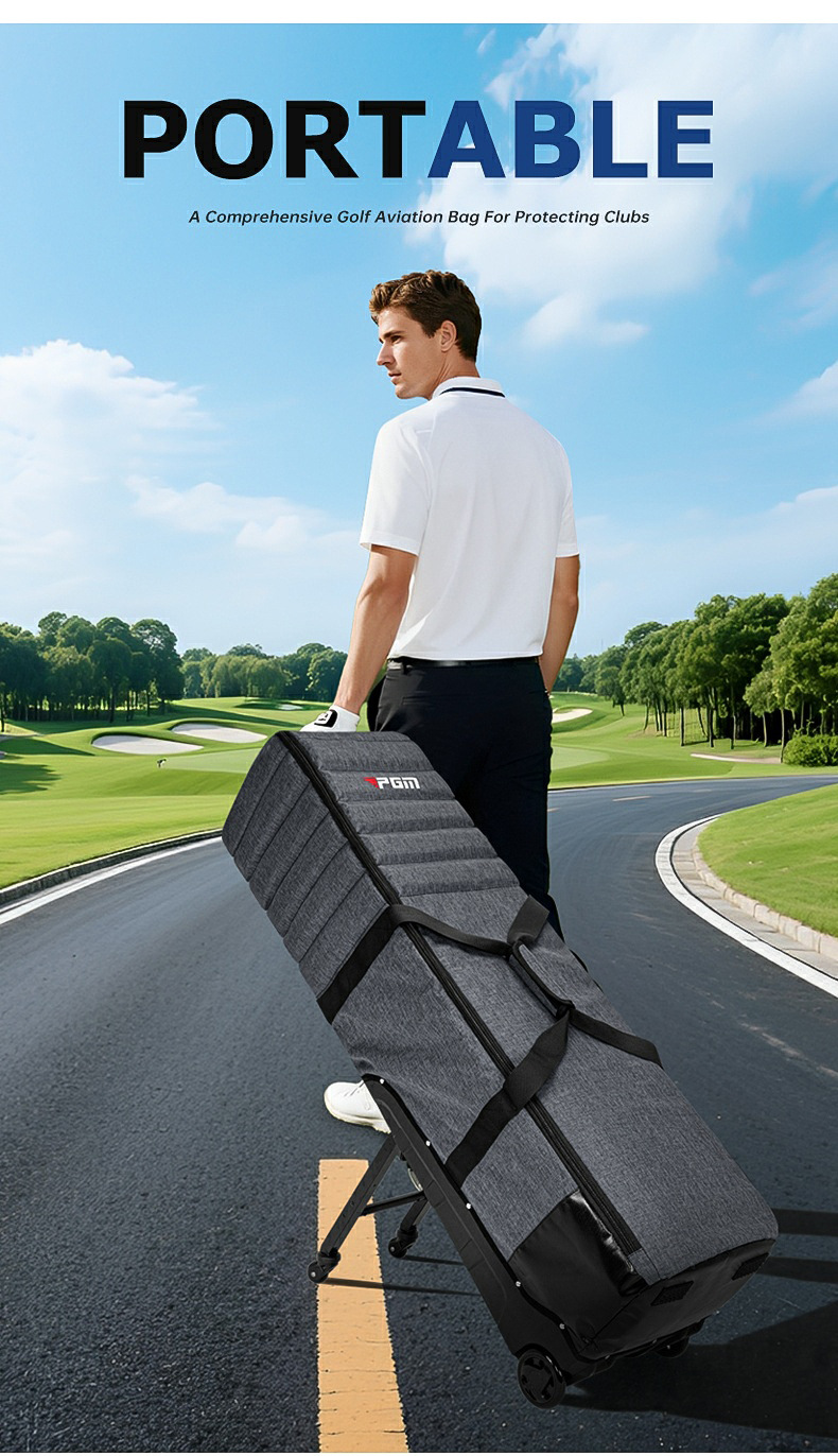 Túi du lịch chơi golf có chân đế, chống va đập, dày dặn — Túi khí ròng rọc màu xám [Chân đế có thể gập lại/Bông ngọc trai dày/Có khóa mã] HKB017 chi tiết 2