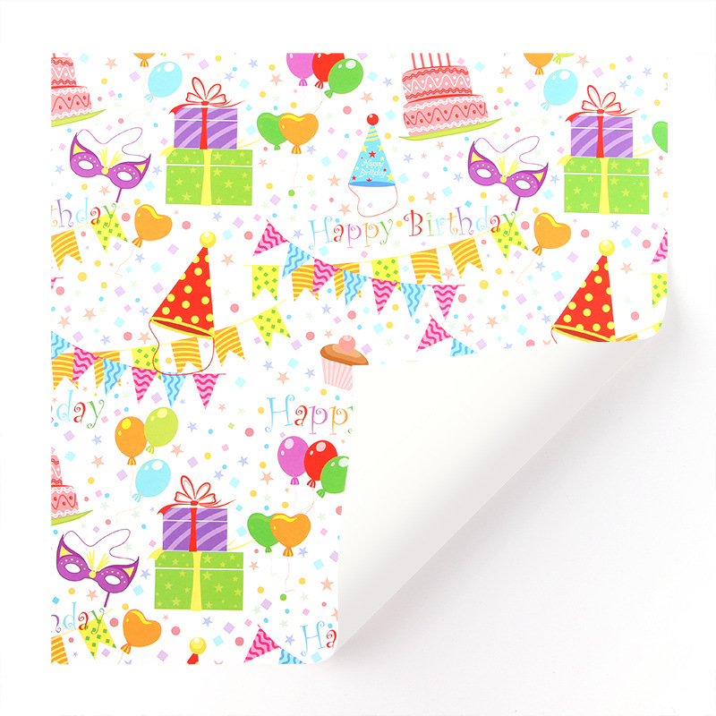 Suministro transfronterizo de papel de regalo original con dibujos animados para niños, serie de cumpleaños DIY, papel recubierto para jardín de infantes