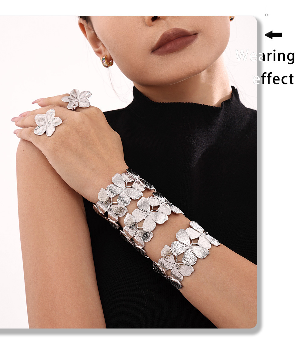 Square Sugar Stainless Steel Heavy Industry Exaggerated Butterfly Wide Edition Open Bracelet With High Grade Sensation Thread Handheld Ring_voghion.com