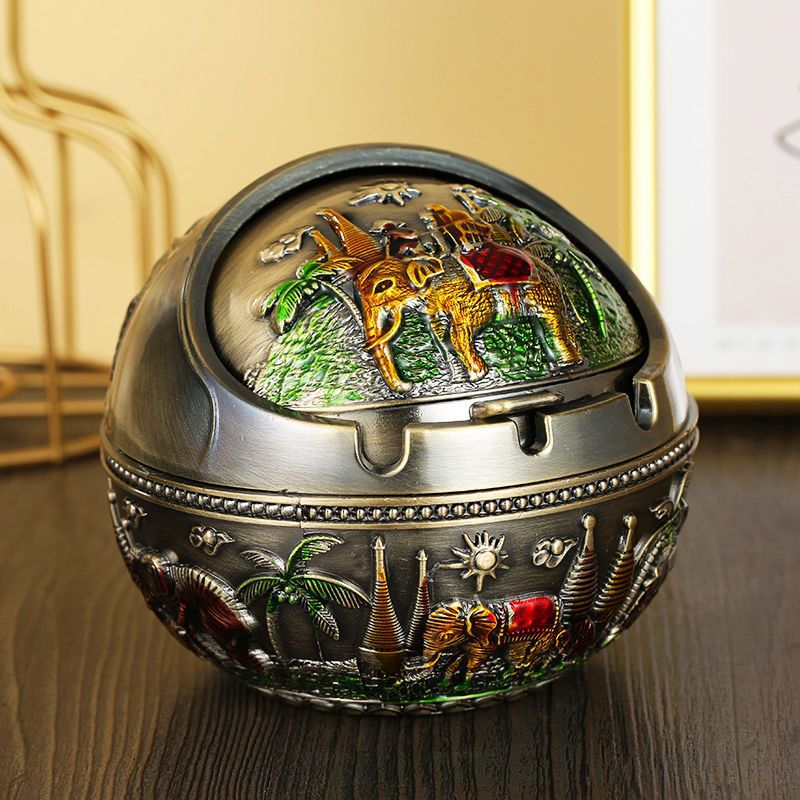 烟灰缸创意个性家用复古防风带盖防摔防飞灰烟味灭烟客厅时尚烟缸