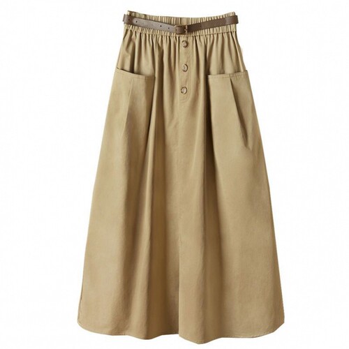 Women's 2024 Summer Loose Hem Skirt with Elastic Waist, Workwear Style, Large Pockets, Korean Version