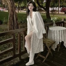 2023新款小香风茶系穿搭一整套御姐碎花连衣裙子两件套装女秋冬季