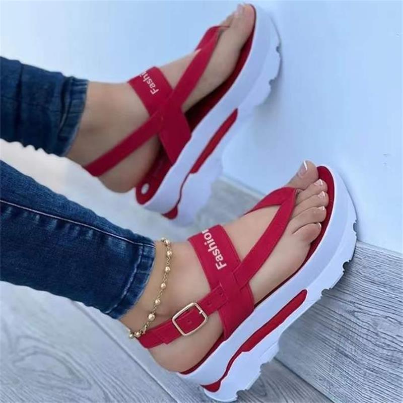 New Summer Korean Version Small Fresh Women's Clip Toe Thick Bottom Increased Solid Color Buckle Velcro Sandals