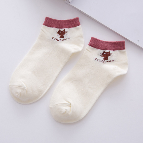 Women's Socks Cute Cartoon Kitten Boat Socks Spring and Autumn Cotton Women's Socks Soft and Comfortable Short Socks Small Fresh Invisible Socks