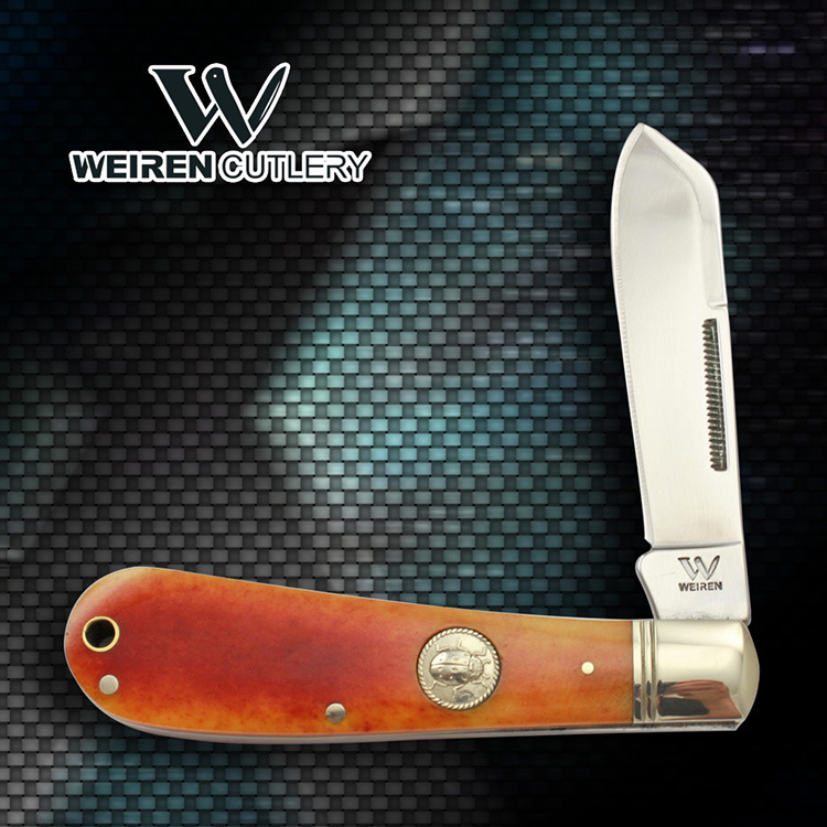 户外小刀 口袋刀 礼品刀 折叠刀 手工刀具 厂家直销  烟叶色骨柄