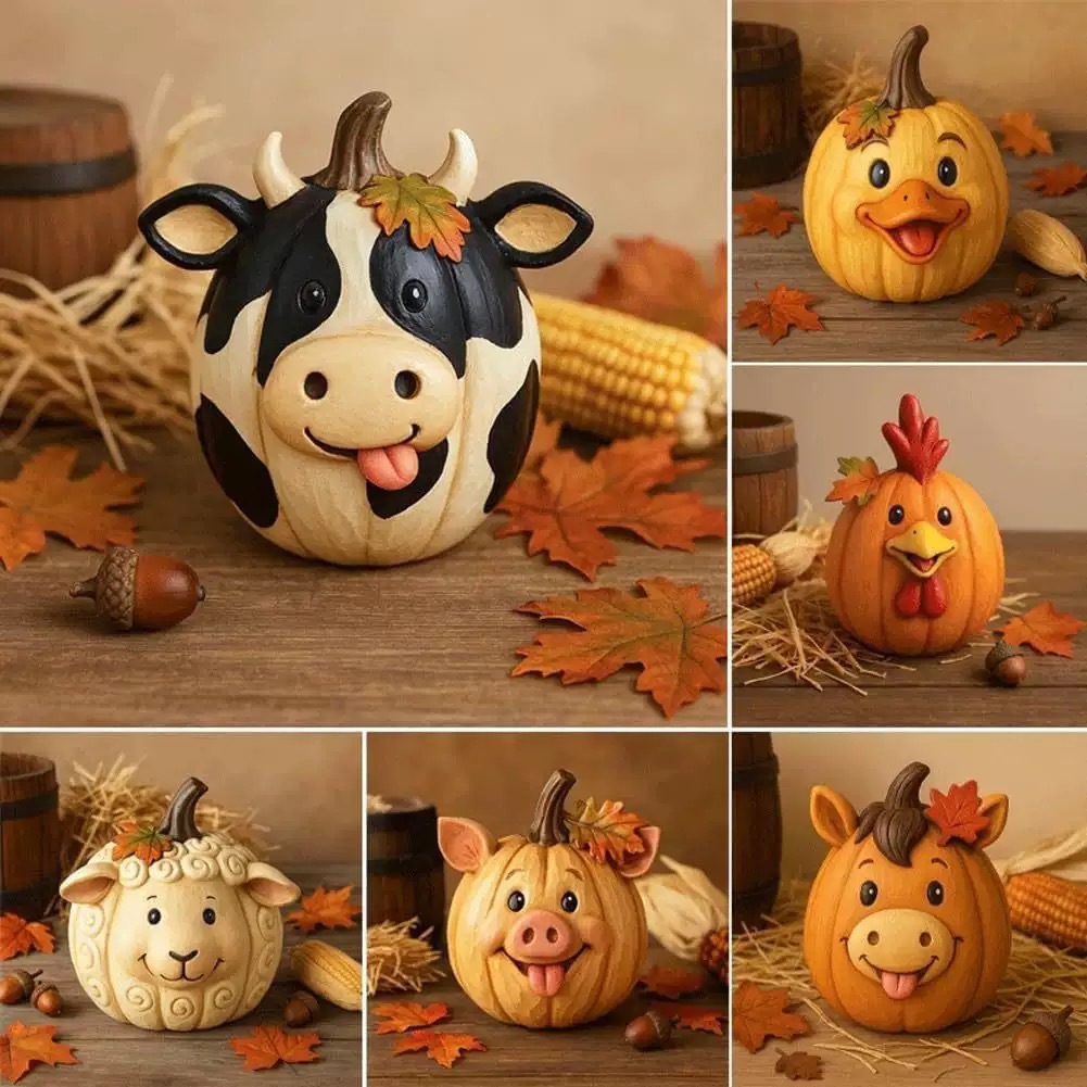 국경을 넘는 신제품 FarmPumpkinOrnaments 농장 동물 호박 장식품 수지 동상 장식품