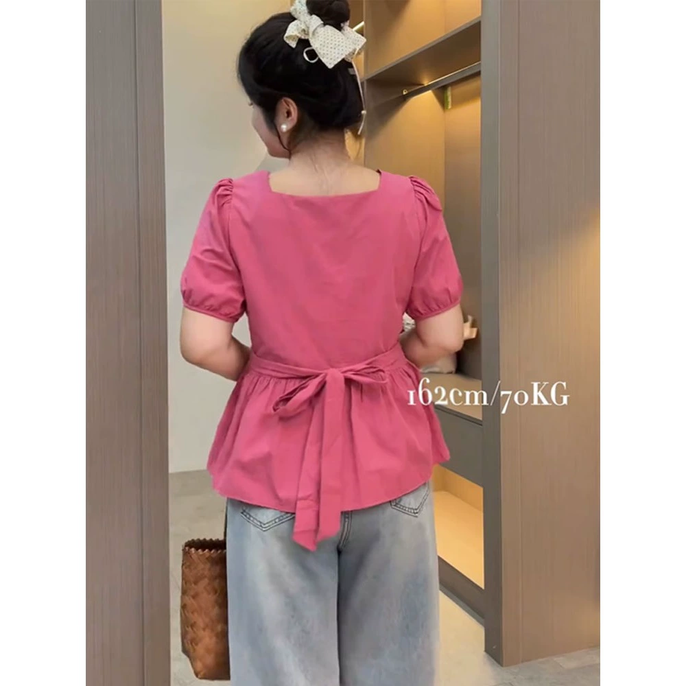 Женская летняя новая рубашка больших размеров с французским дизайном на талии и шнуровкой, нишевый шикарный асимметричный топ